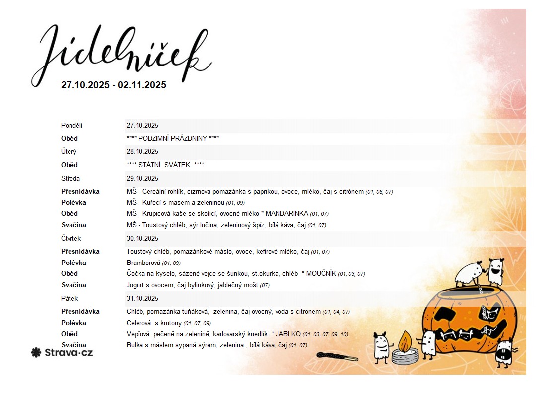 Jídelníček 27.10. 31.10.2025
